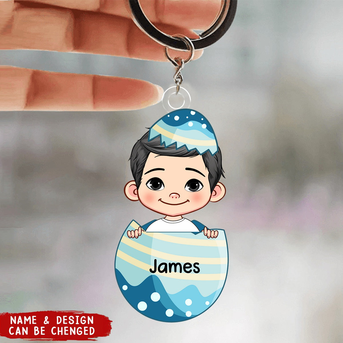 Easter Egg Bunny Cute Kids Personalized Acrylic Keychain Gift For Grandma, Mom