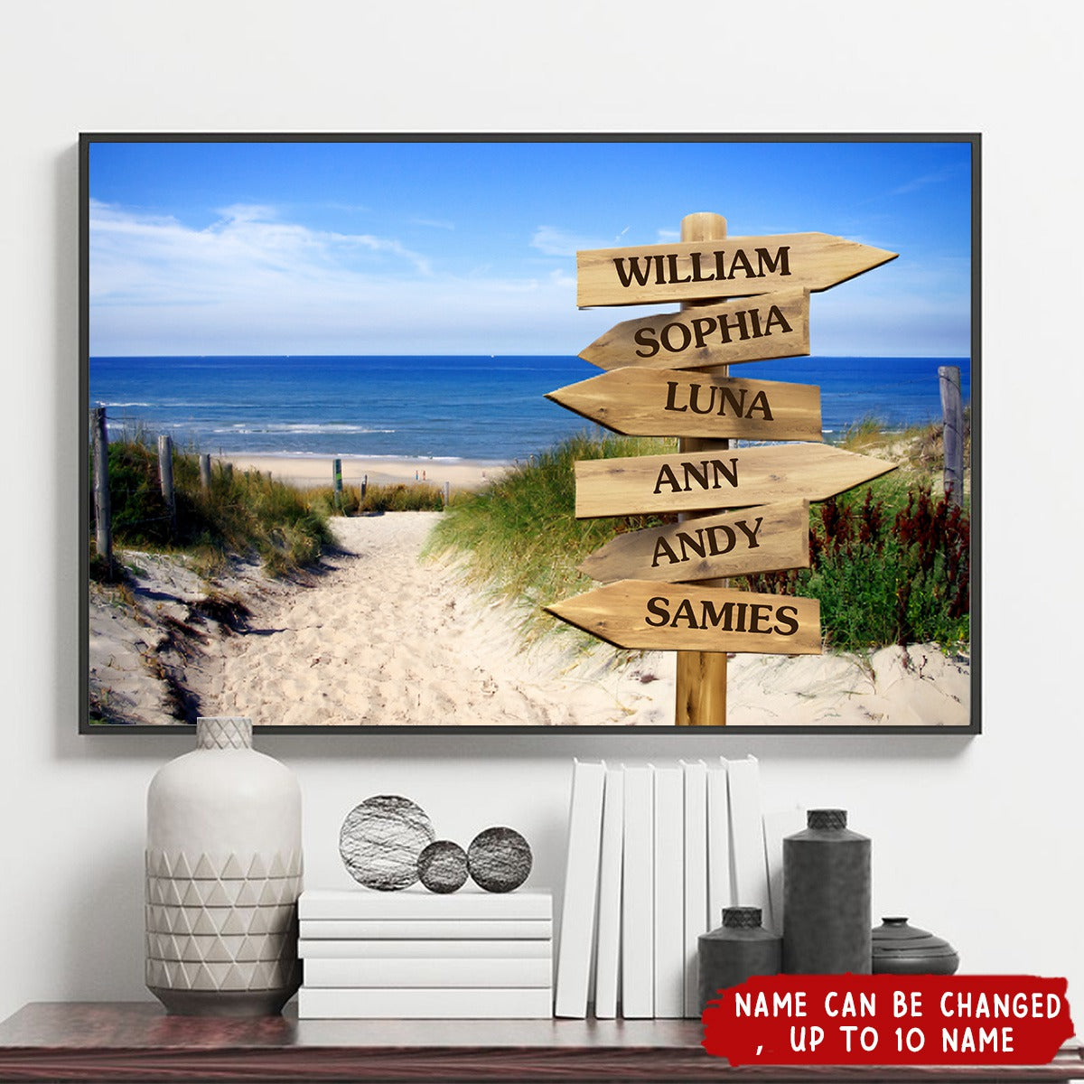Personalized Sandy Beach Poster Print with Family Names