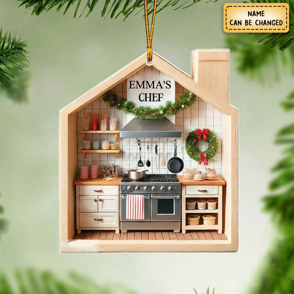 Custom Name Chef Kitchen Ornament, Chef Kitchen Christmas Decoration