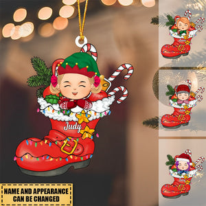 Cute Christmas Kid Santa Shoe Acrylic Ornament