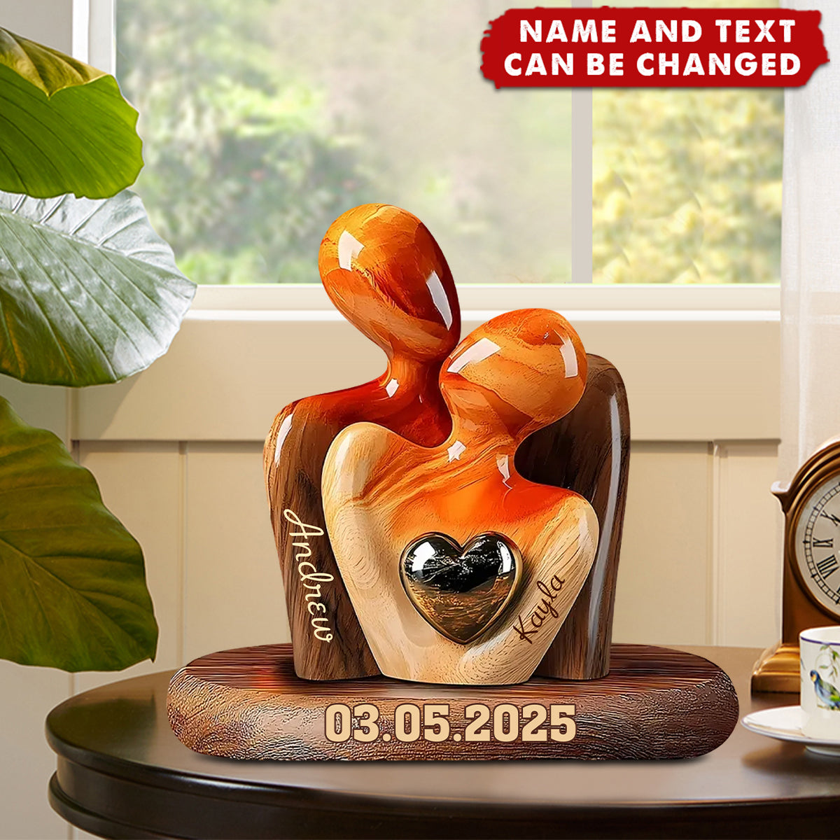 Elegant Couple Statue with Heart Inlay - Personalized Custom Shaped Acrylic Plaque, Gift for Couple