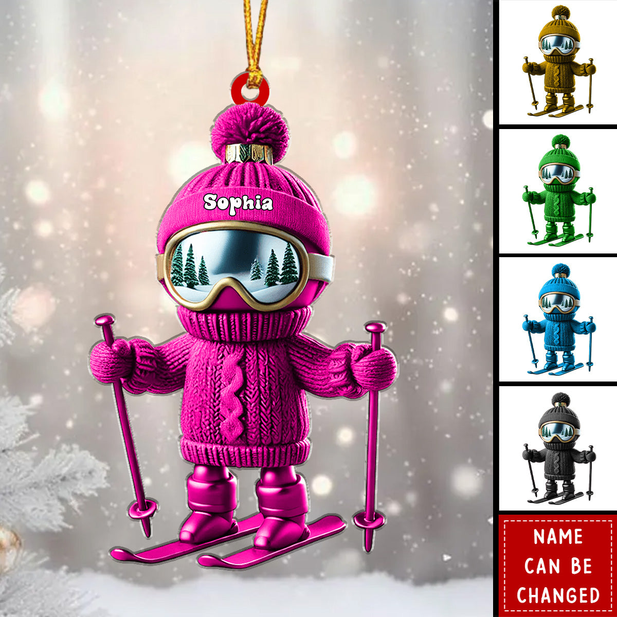 Custom Name Skiing Personalized Name Shaped Ornament