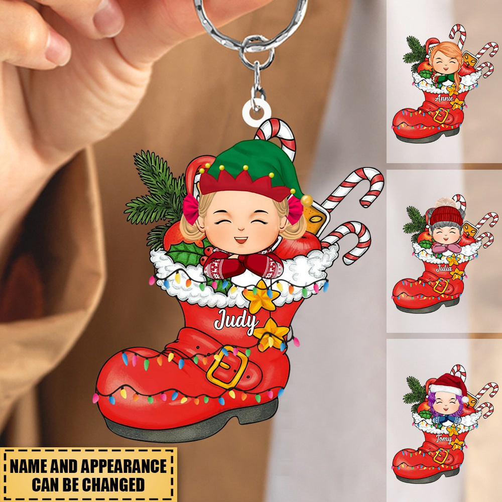 Cute Christmas Kid Santa Shoe Acrylic Keychain
