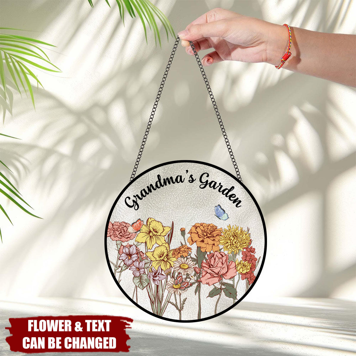 Personalized Grandma Garden Family Birth Flowers Glass Suncatcher