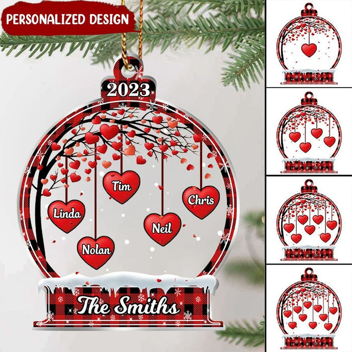 Personalized Christmas Family Tree Hearts Acrylic Ornament