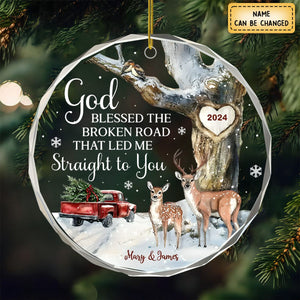 Personalized Gift For Couple Christmas Circle Glass Ornament