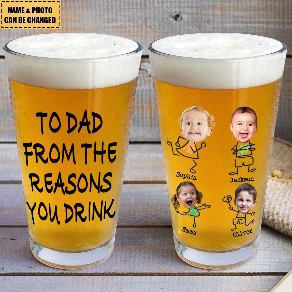 To Dad From The Reasons You Drink - Personalized Photo Beer Glass