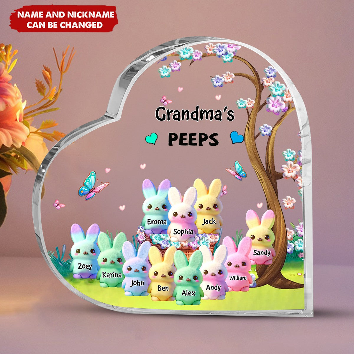 Grandma's Kids Marshmallow - Personalized Custom Heart-shaped Acrylic Plaque - Easter Gift For Grandma, Mom