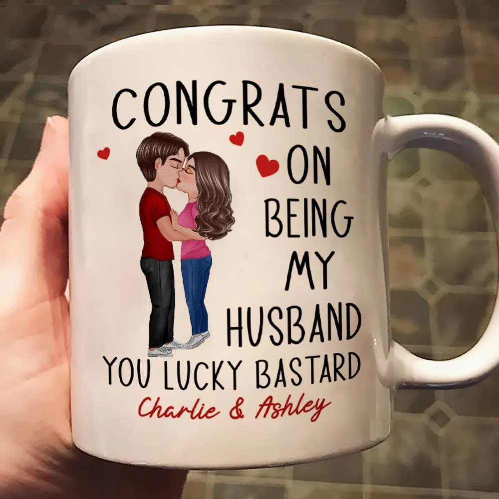Congrats On Being My Husband/Wife Doll Couple Kissing Personalized Mug