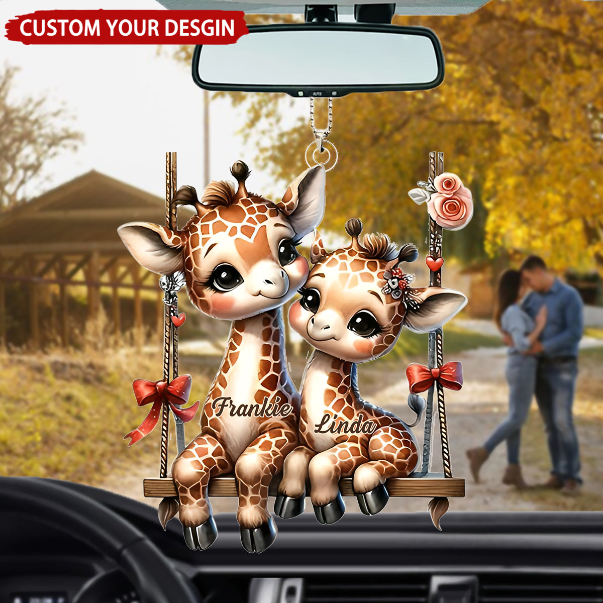 Swinging Into Love Adorable Giraffe Couple Personalized Acrylic Ornament