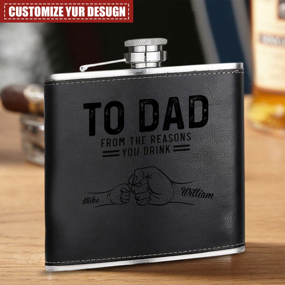 To Dad From The Reasons You Drink - Personalized Leather Bottle