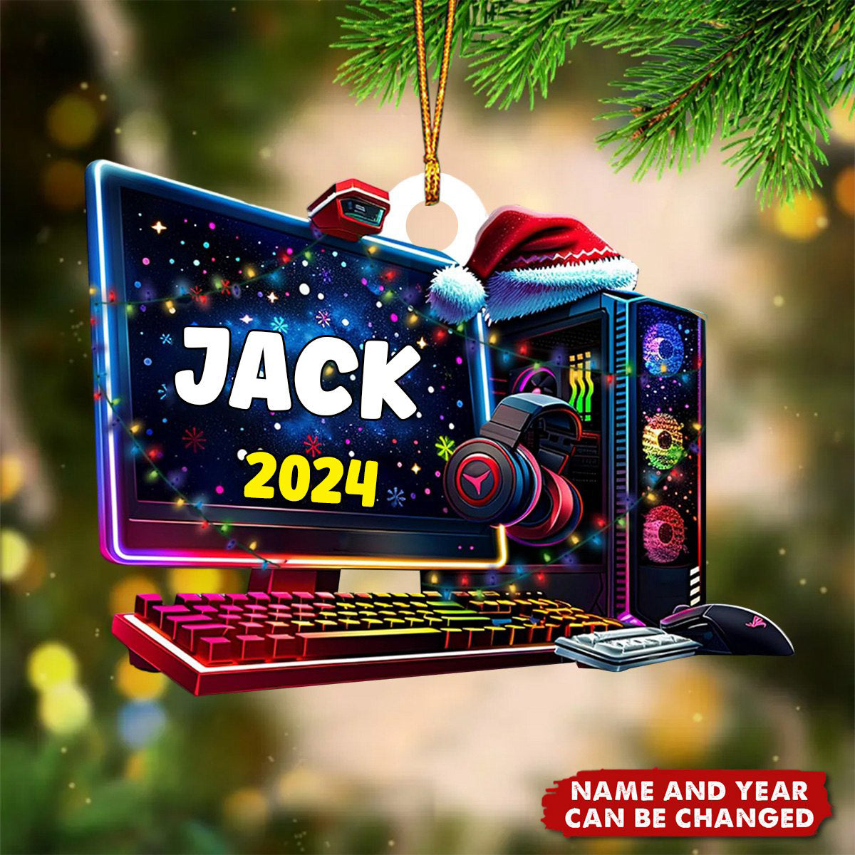 Personalized Name PC Computer Ornament Christmas, Shape Flat Christmas Ornament for Gamer, Gaming Gamer Christmas Ornament Gift for Boys