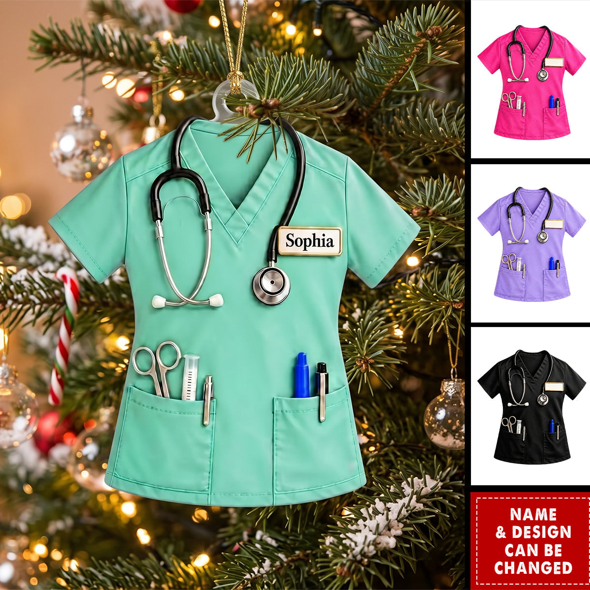 Personalized Nurse Ornament, Custom Scrubs Christmas Ornament