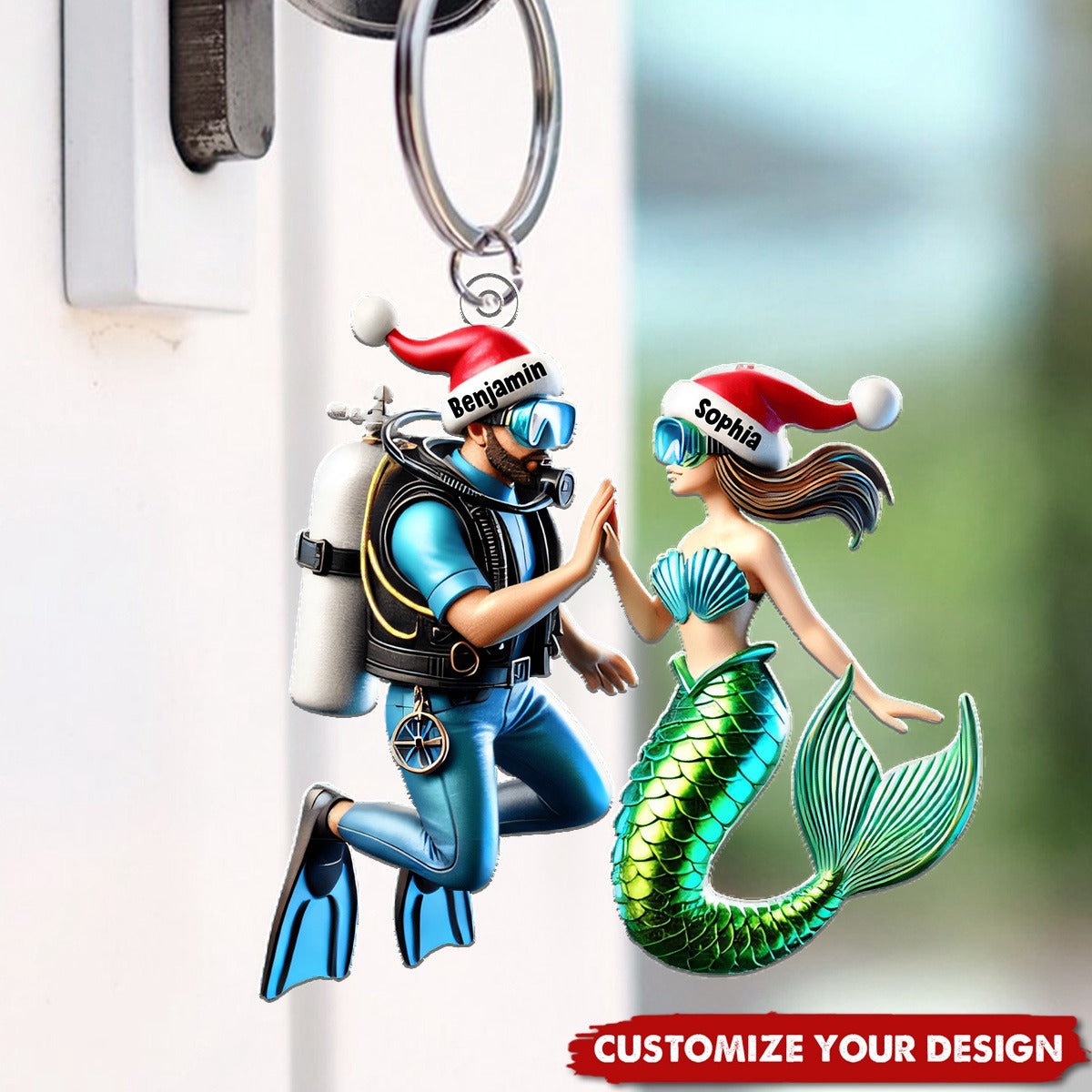 Diving Couple - Personalized Acrylic Keychain, Gift For Couple