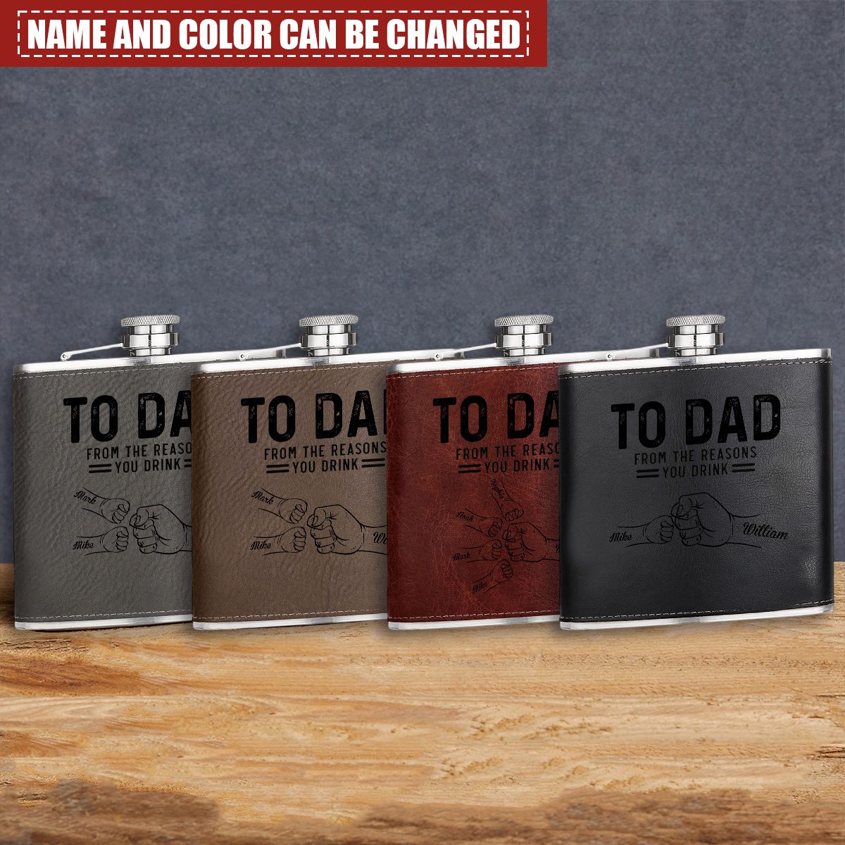 To Dad From The Reasons You Drink - Personalized Leather Bottle