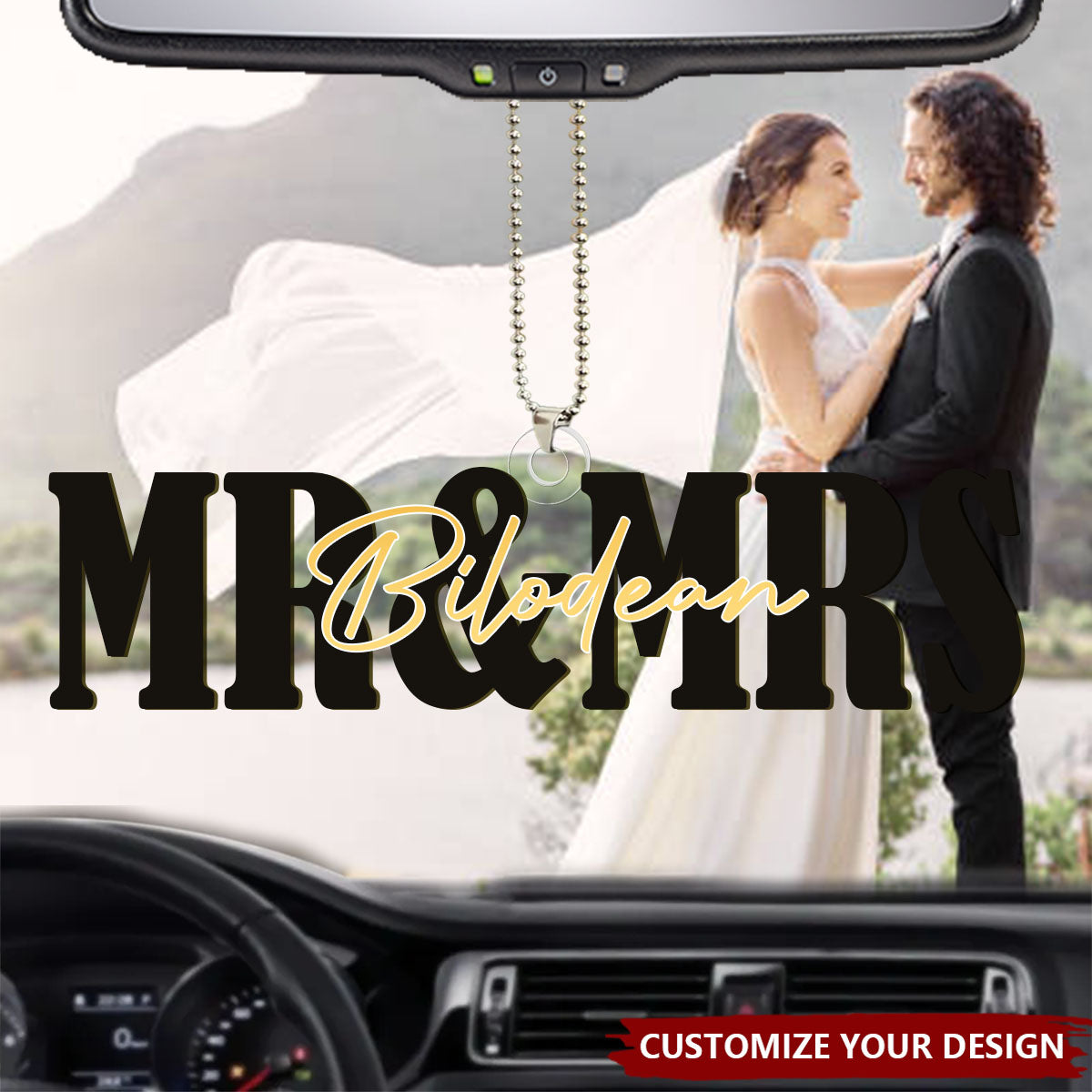 Mr And Mrs Wedding Name Sign - Personalized Car Ornament