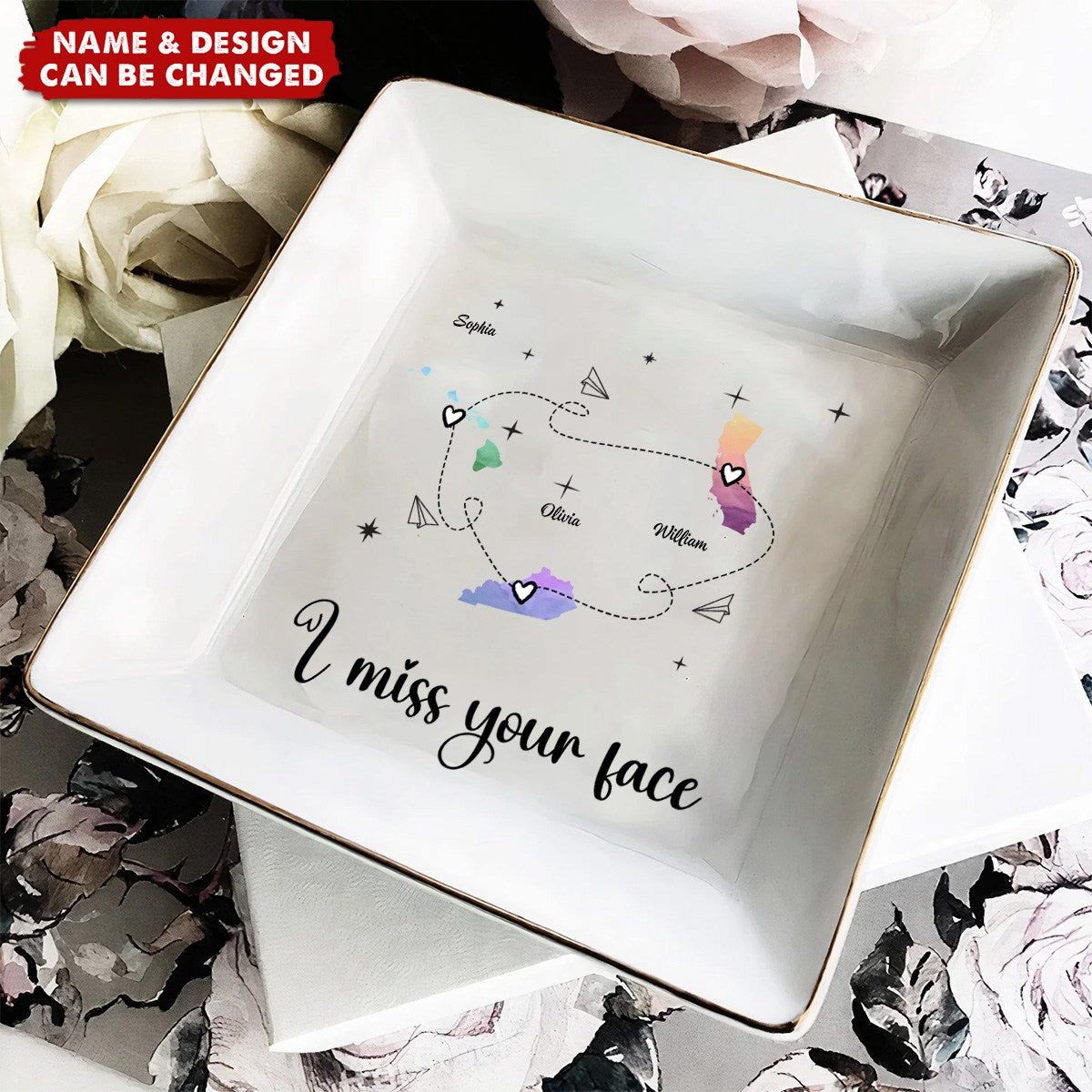 I Miss Your Face Custom Multiple States - Personalized Jewelry Dish