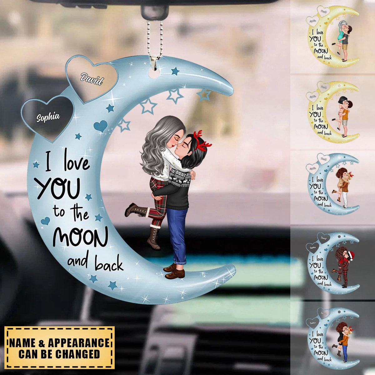 Love You To The Moon & Back Couple - Christmas Gift For Couples, Lovers, Wife, Husband, Girlfriend, Boyfriend - Personalized Acrylic Car Ornament