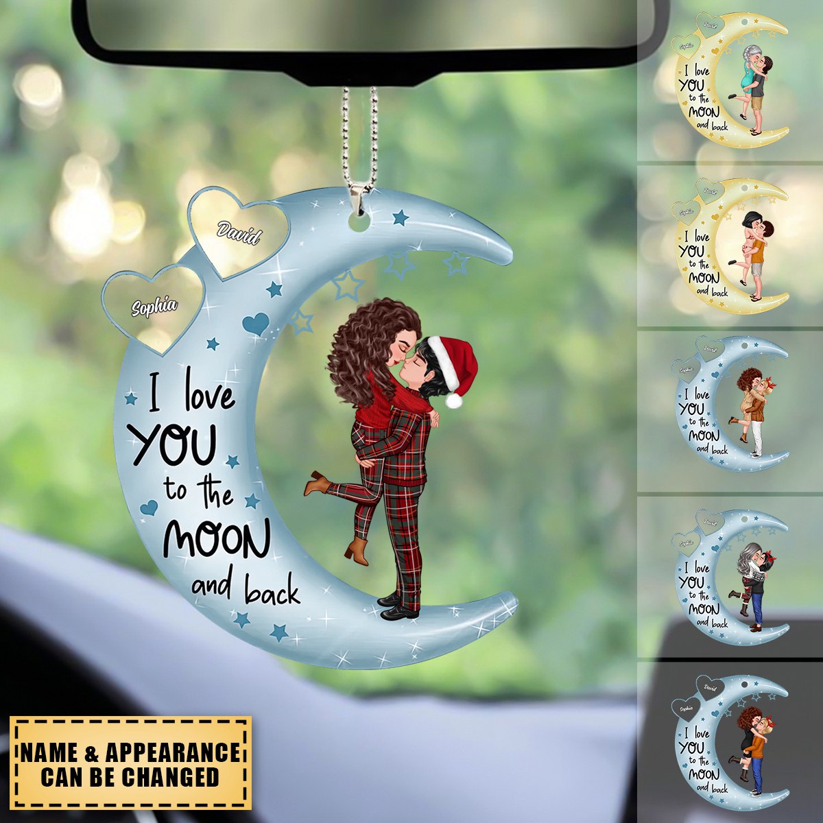 Love You To The Moon & Back Couple - Christmas Gift For Couples, Lovers, Wife, Husband, Girlfriend, Boyfriend - Personalized Acrylic Car Ornament