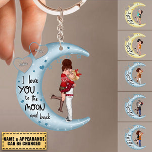 Love You To The Moon & Back Couple - Christmas Gift For Couples, Lovers, Wife, Husband, Girlfriend, Boyfriend - Personalized Acrylic Keychain