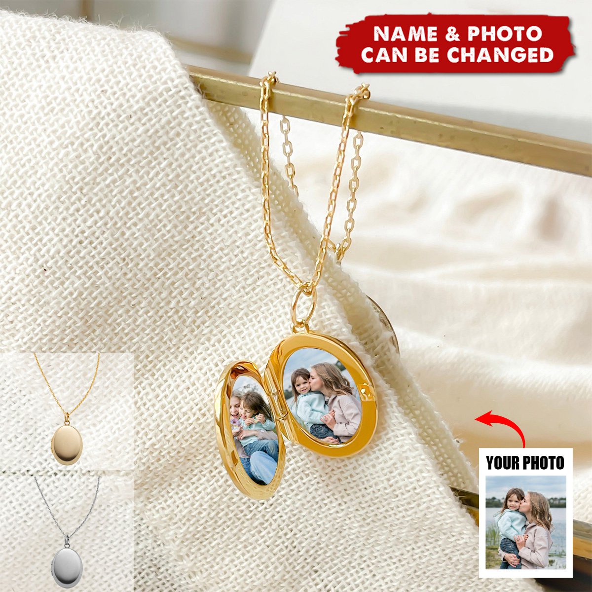 Locket Necklace with Photo, Engraved Oval Necklace, Photo Necklace - Anniversary Gift, Mom Gift, Mothers Day Gift