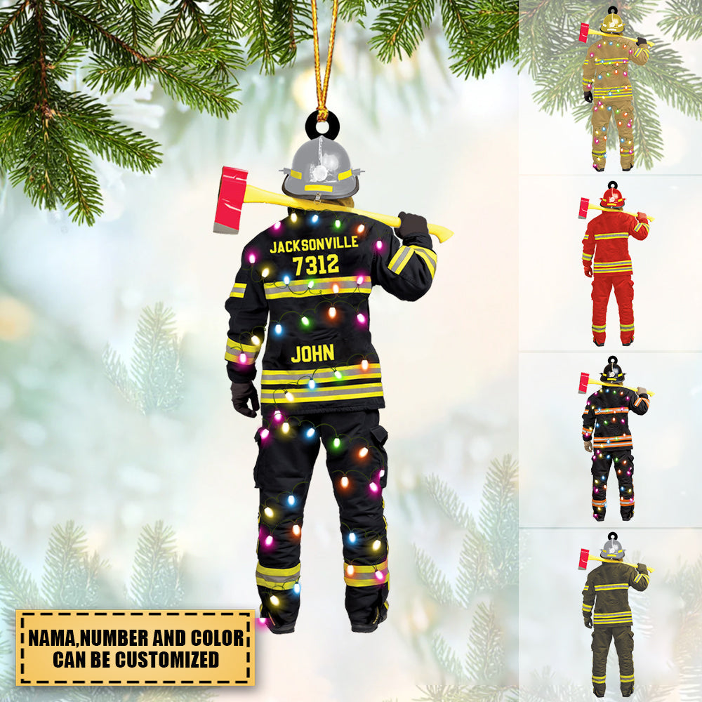 Firefighter Department With Christmas Light Personalized Ornament