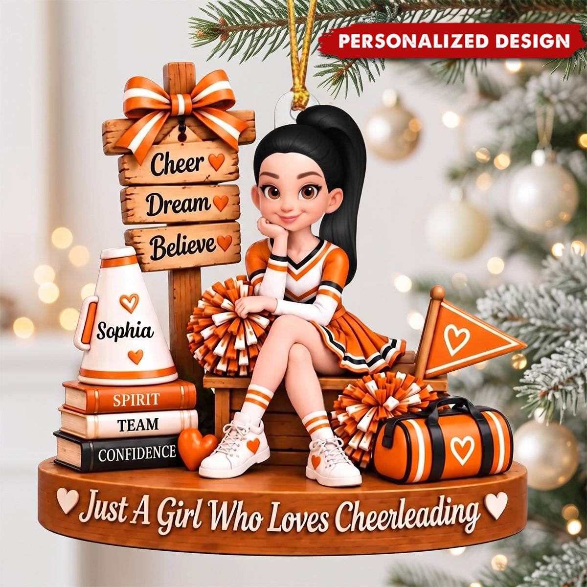 Personalized Cheerleading Girl Acrylic Ornament - Christmas Gift for Daughter, Granddaughter