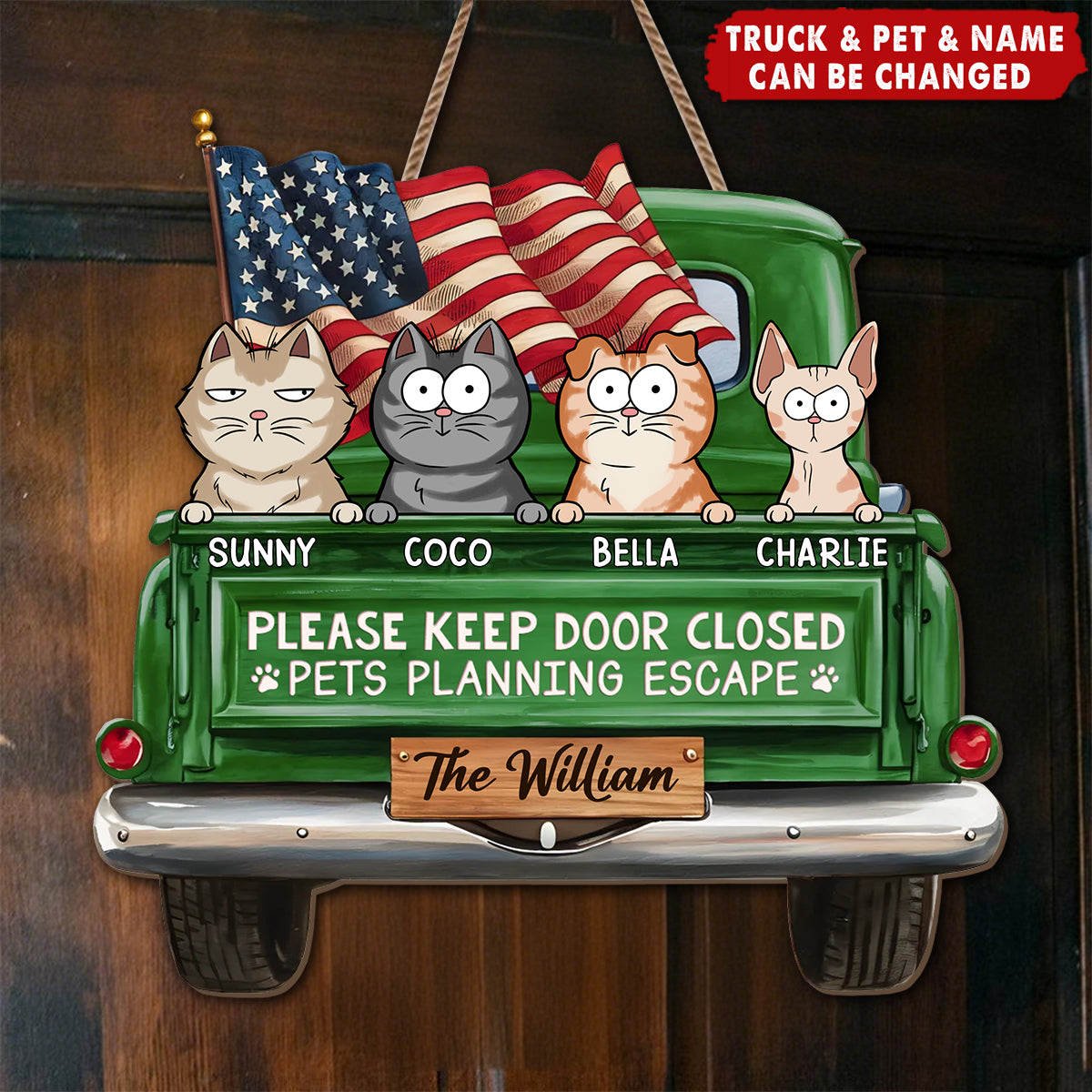 Cat Planning Escape With A Truck - Cat Personalized Home Decor Wood Sign - House Warming Gift