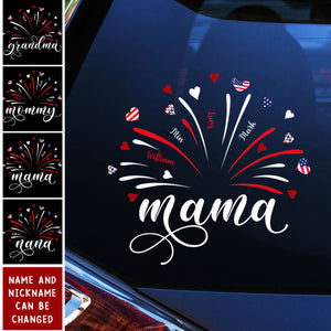 Firework America Flag Grandma And Kids - Personalized Decal Sticker