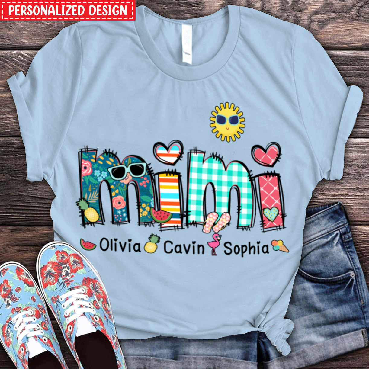 Personalized Custom Grandma Summer Holiday Shirt, Nickname And Kids Summer Trend T-Shirt