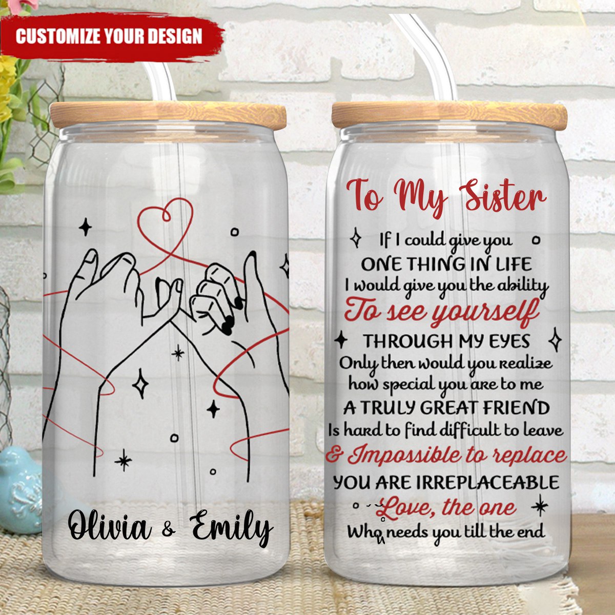 A Truly Great Friend Is Hard To Find - Bestie Personalized Glass Cup, Iced Coffee Cup - Gift For Best Friends, Sisters