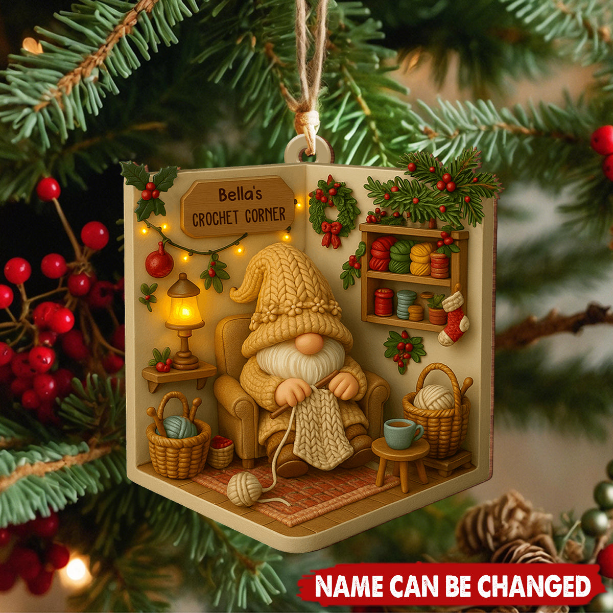 Crochet Corner With A Crafting Dwarf, Custom Shaped Wood Ornament