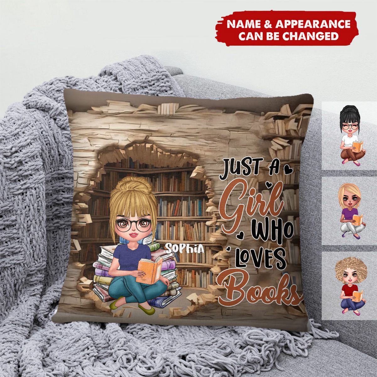 Custom Personalized Reading Girl Pillow Cover - Gift Idea For Book Lover - Just A Girl Who Loves Books