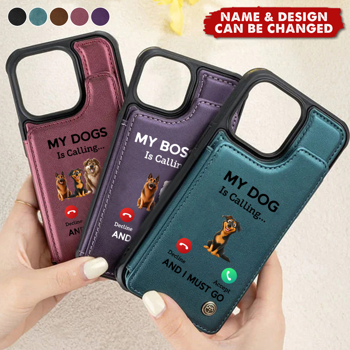 My Dog Boss Is Calling... And I Must Go - Personalized Leather Flip Wallet Phone Case