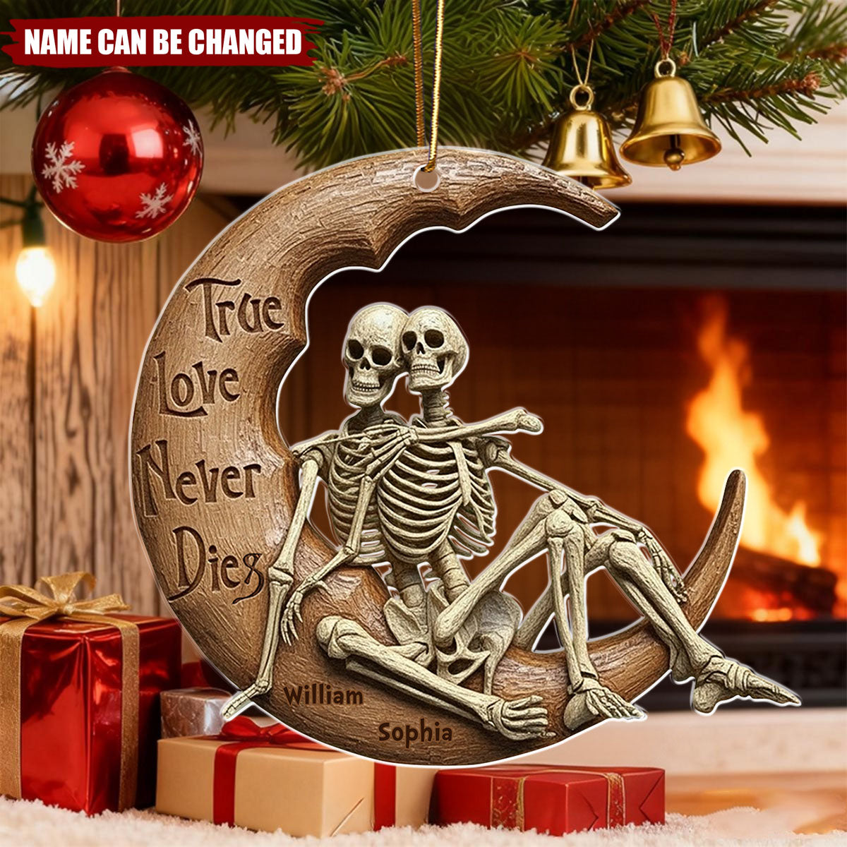 True Love Never Dies Skull Couple - Personalized Skull Ornament