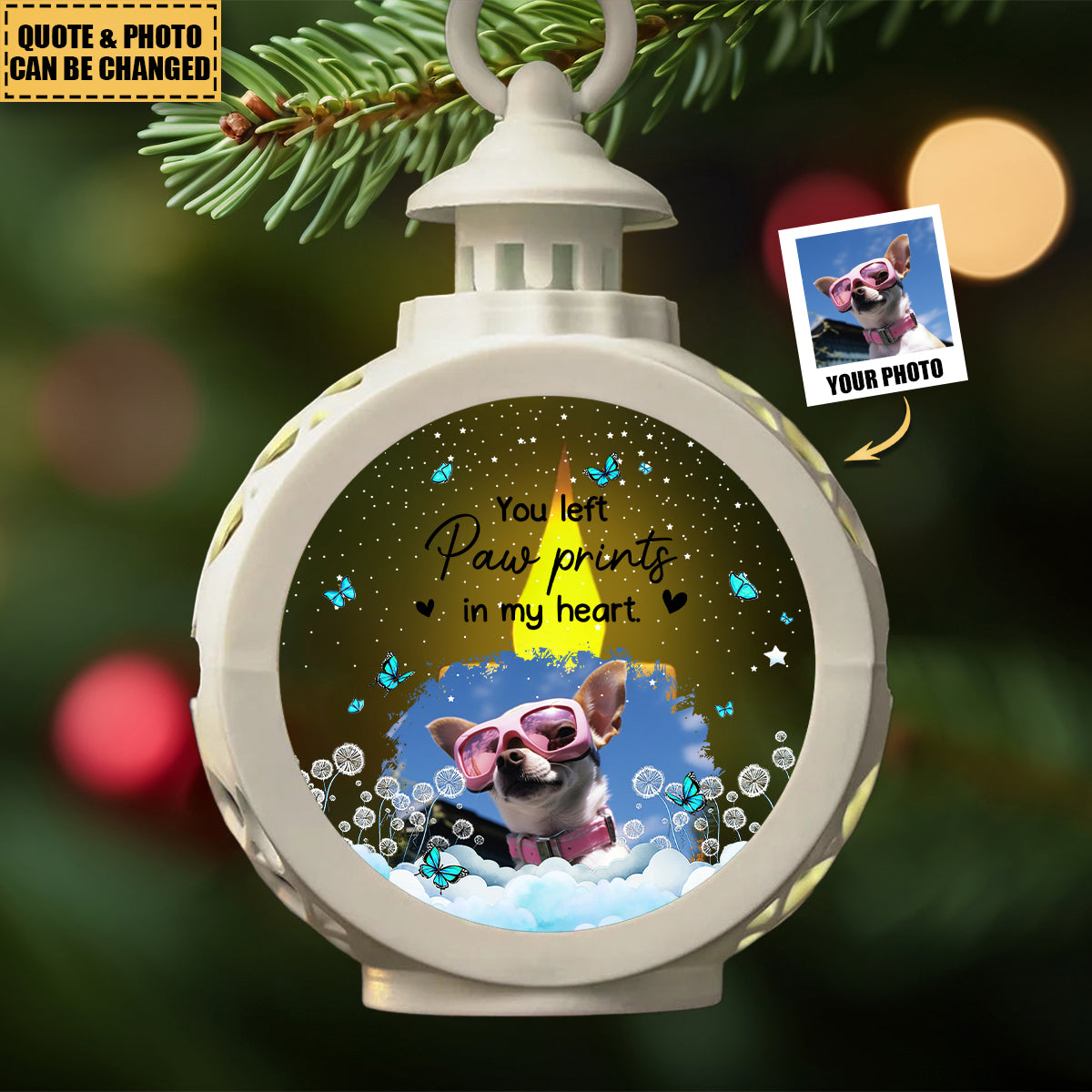 Custom Photo I'm Always With You - Pet Memorial Personalized Candlelight Lantern Ornament - Sympathy Gift