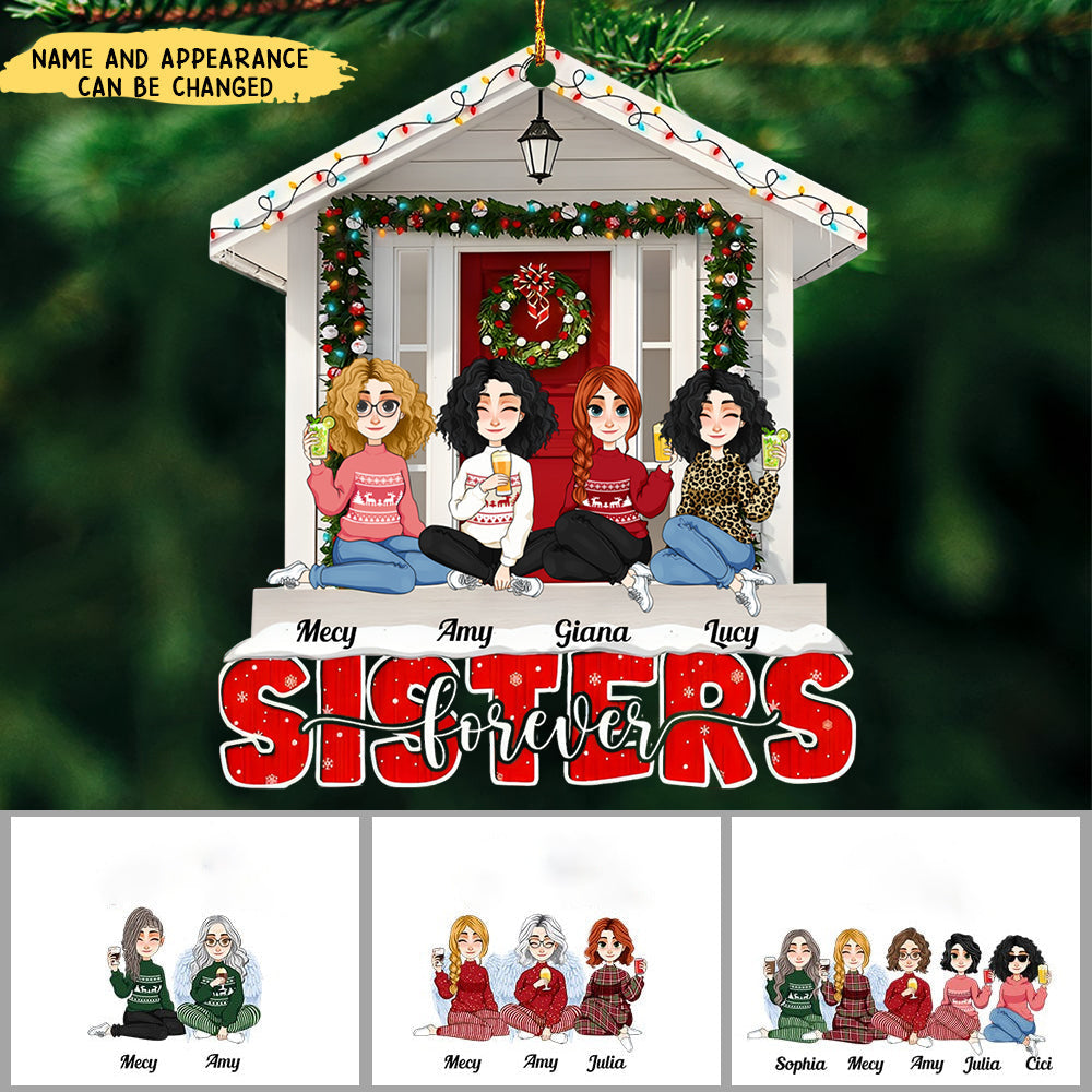 Sisters Forever Friends Red Christmas - Personalized Acrylic Ornament