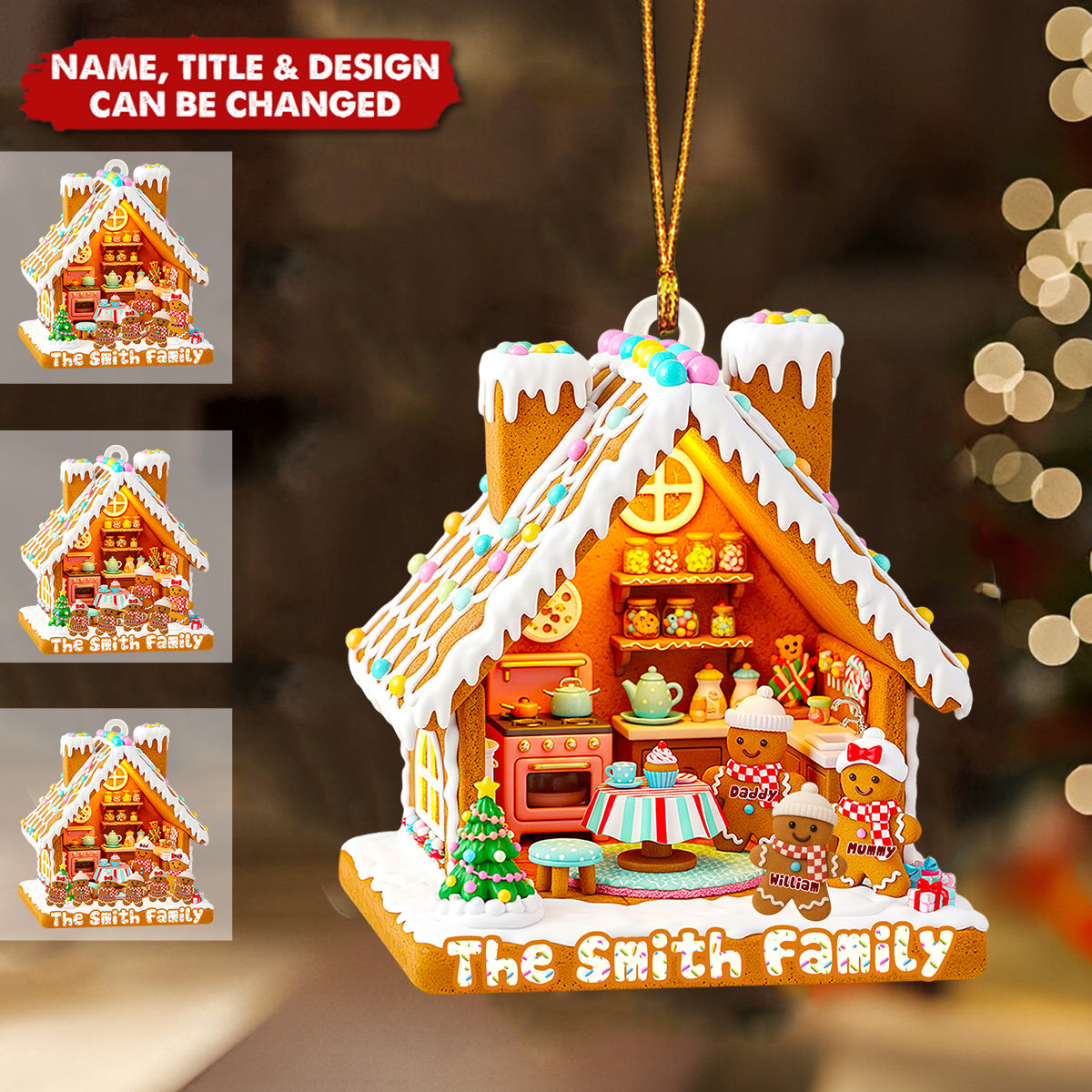 Gingerbread Family - Personalized Christmas Acrylic Ornament