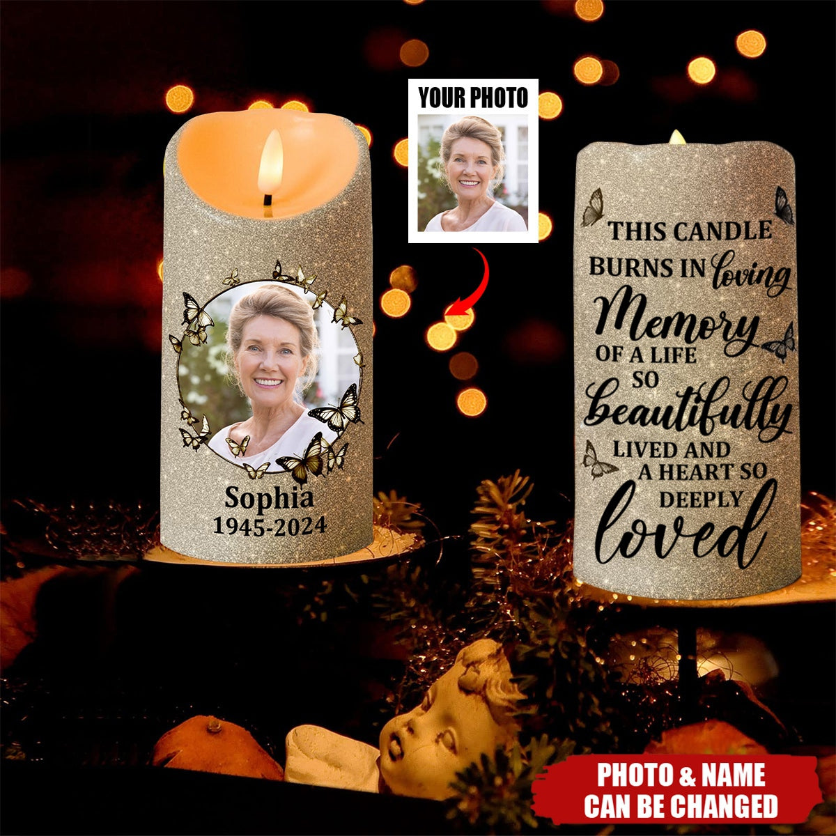 In Loving Memory Of A Life So Beautifully Lived - Personalized Photo LED Candle