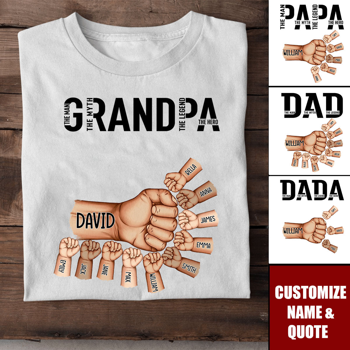 Papa The Man The Myth The Legend, Personalized T-shirt, Gift For Dad, Grandpa