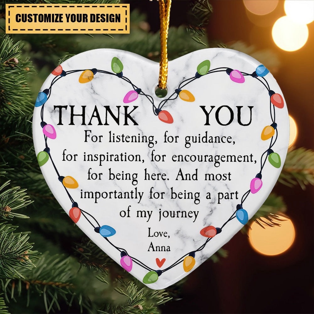 Thank You For Being A Part Of My Journey - Personalized Heart Shaped Ceramic Ornament