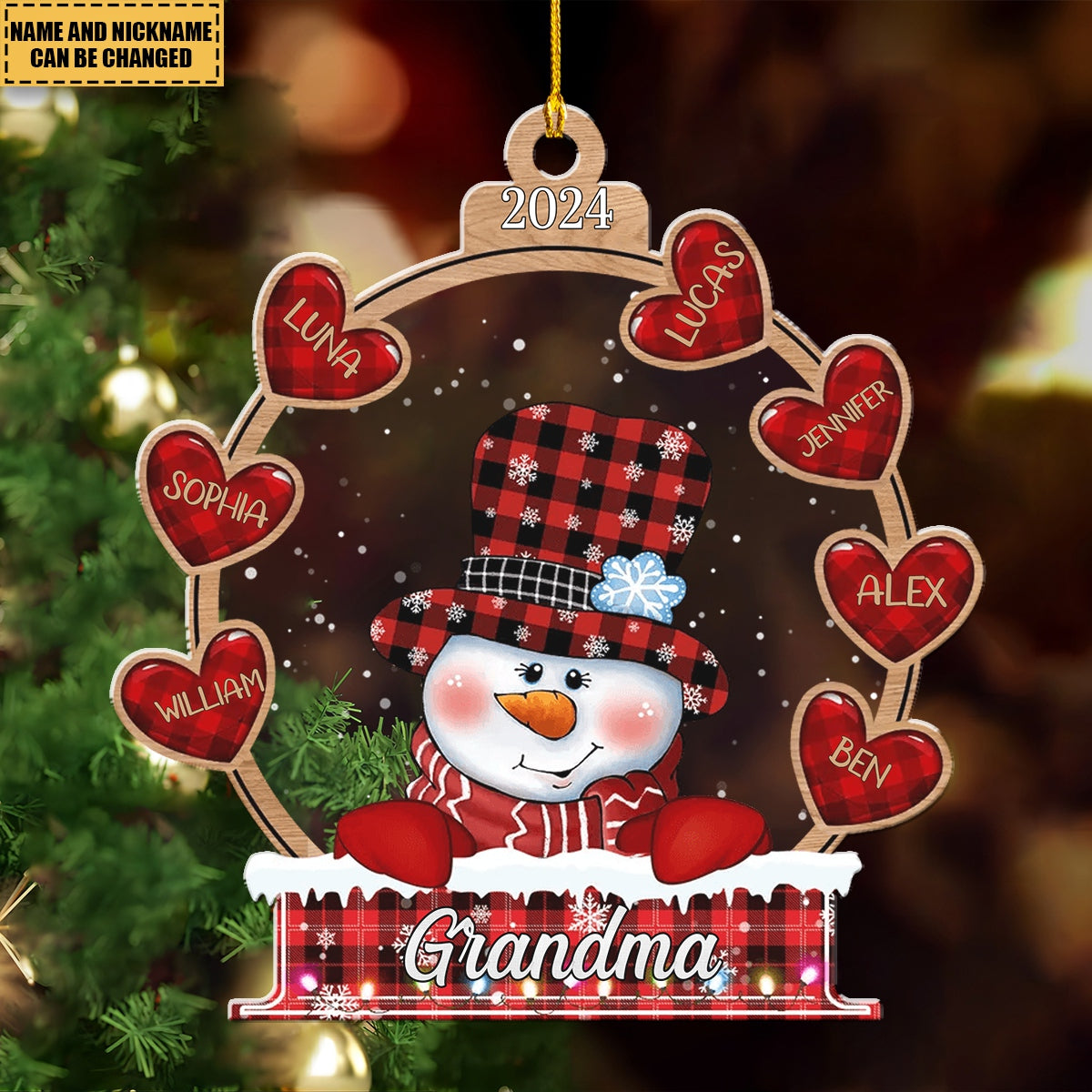 Snowman Grandma Mom Mimi Sweet Heart Kids, Christmas Gift Personalized Ornament