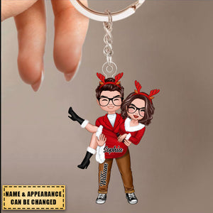 Doll Couple Man Holding Woman Christmas Gift For Him For Her Personalized Keychain