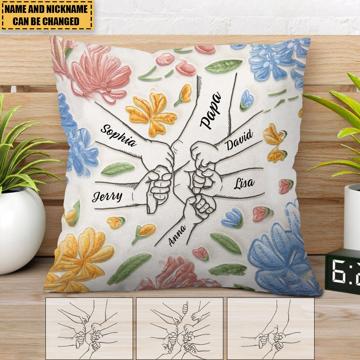 Hand In Hand, I Will Always Protect You - Faux Embroidered Effect Printed Fabric, Personalized Pillow