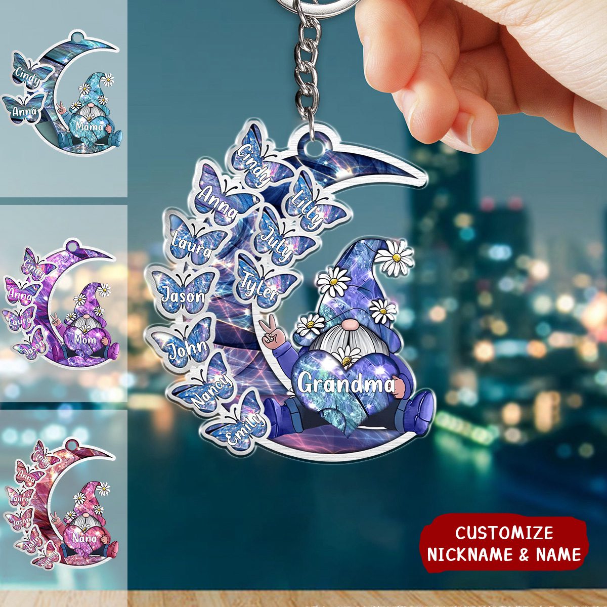 Sparkling Grandma Nana With Sweet Butterfly Kids Personalized Acrylic Keychain - Gift For Grandma/ Mother