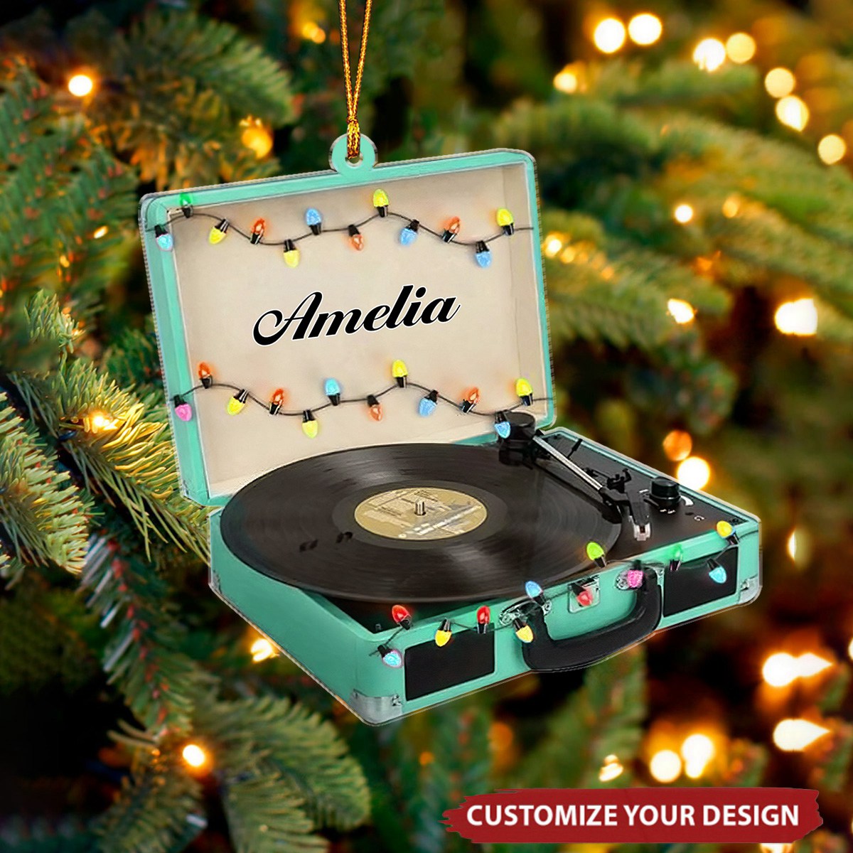 Vinyl Records Machine - Personalized Acrylic Christmas Ornament, Gift for Music Lover