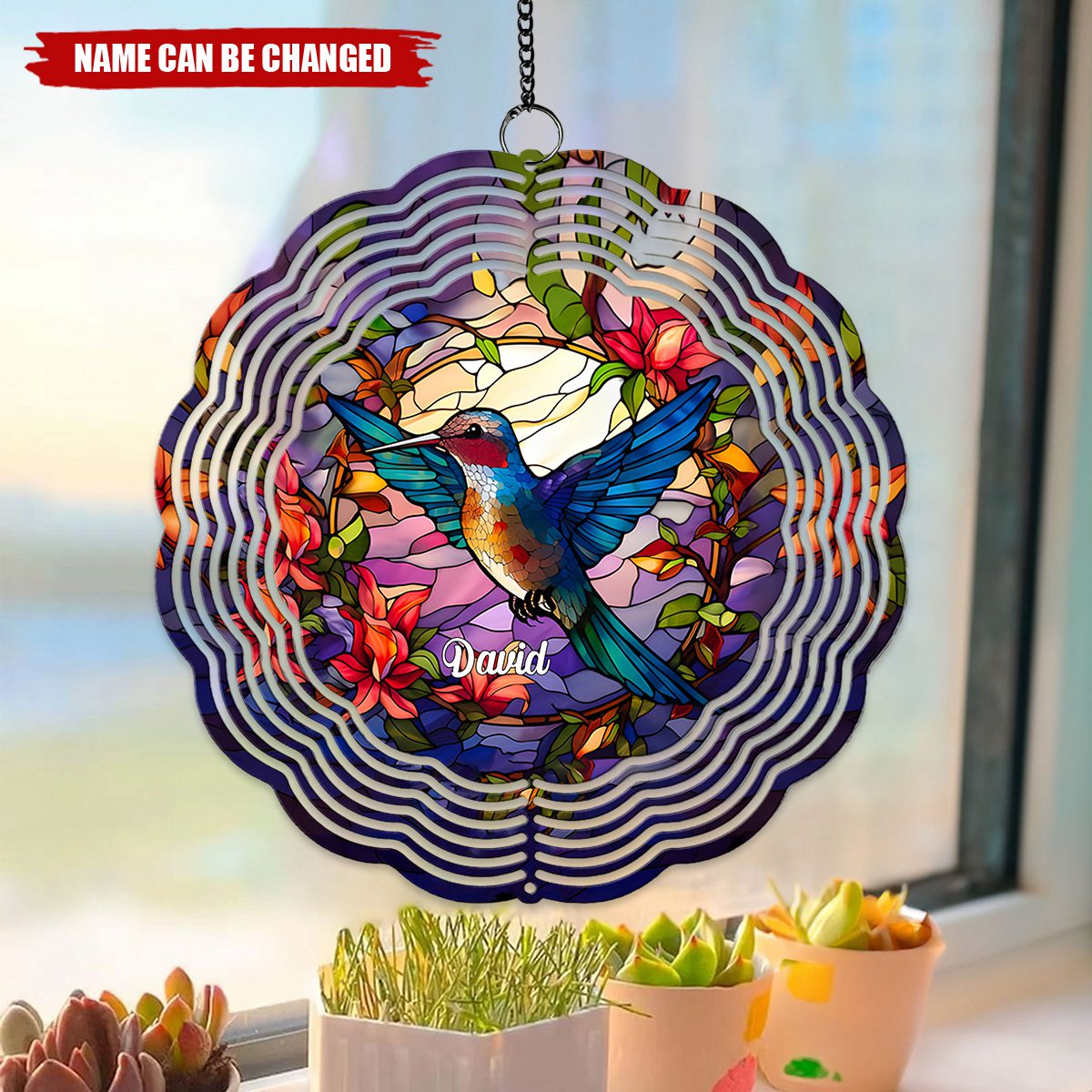 Stained Glass Hummingbird - Personalized Hummingbird Window Hanging Suncatcher Ornament