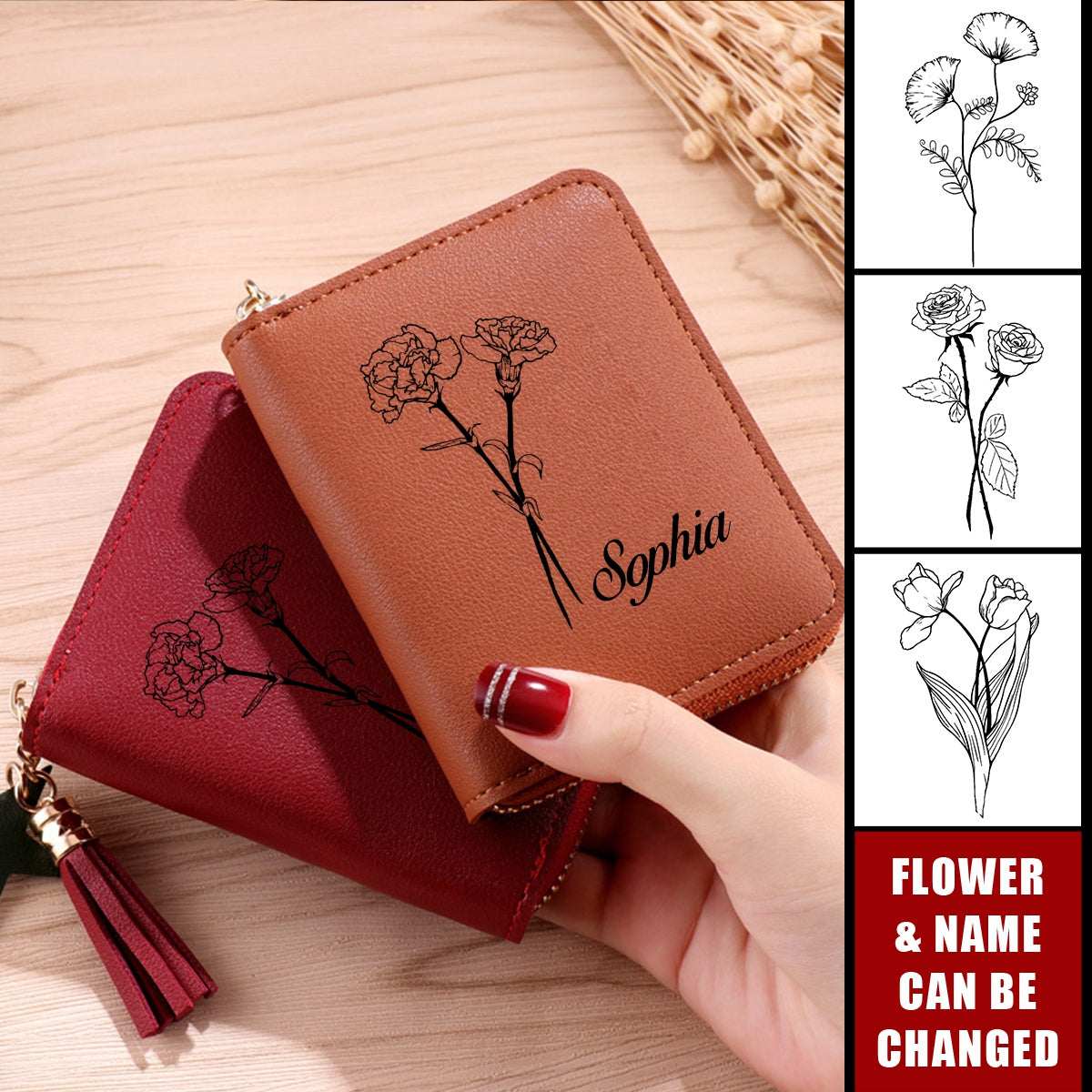 Personalized Birthday Flower Multi Card Slots Wallet
