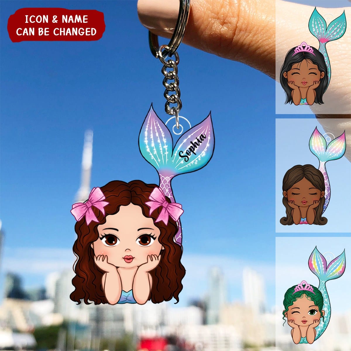 Lovely Mermaid Doll Personalized Acrylic Keychain, Gift For Daughter Granddaughter