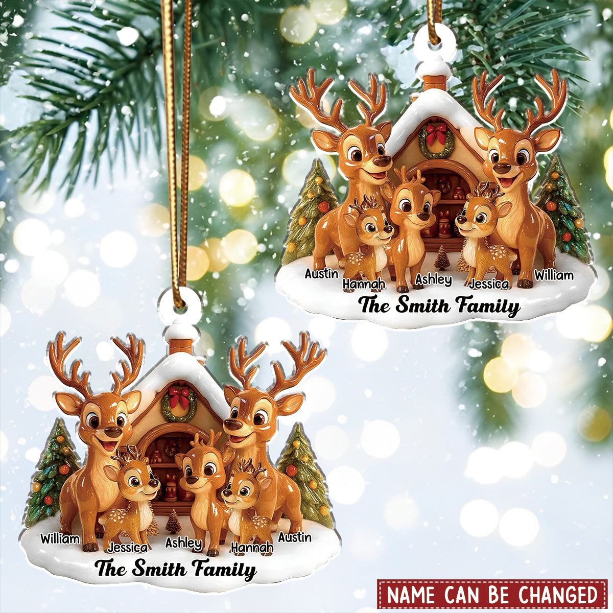 Reindeer Family - Personalized Christmas Acrylic Ornament